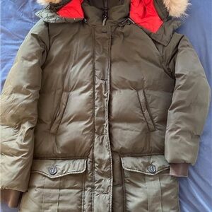 Mackage Olive Green Puffer Coat with Red Lining